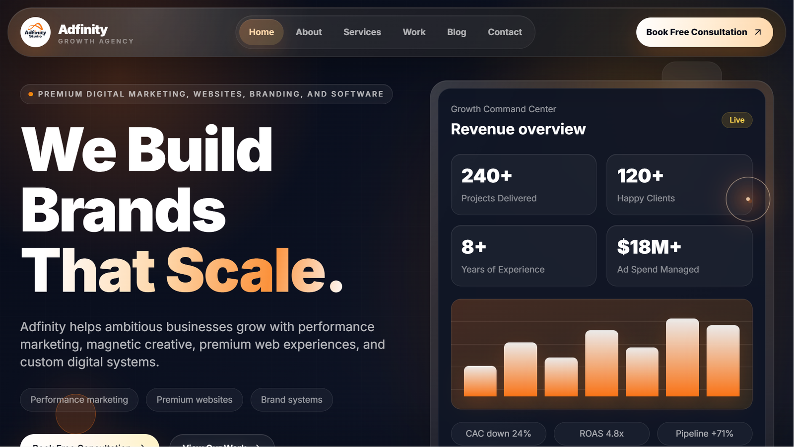 Desktop screenshot of the Adfinity Studio website